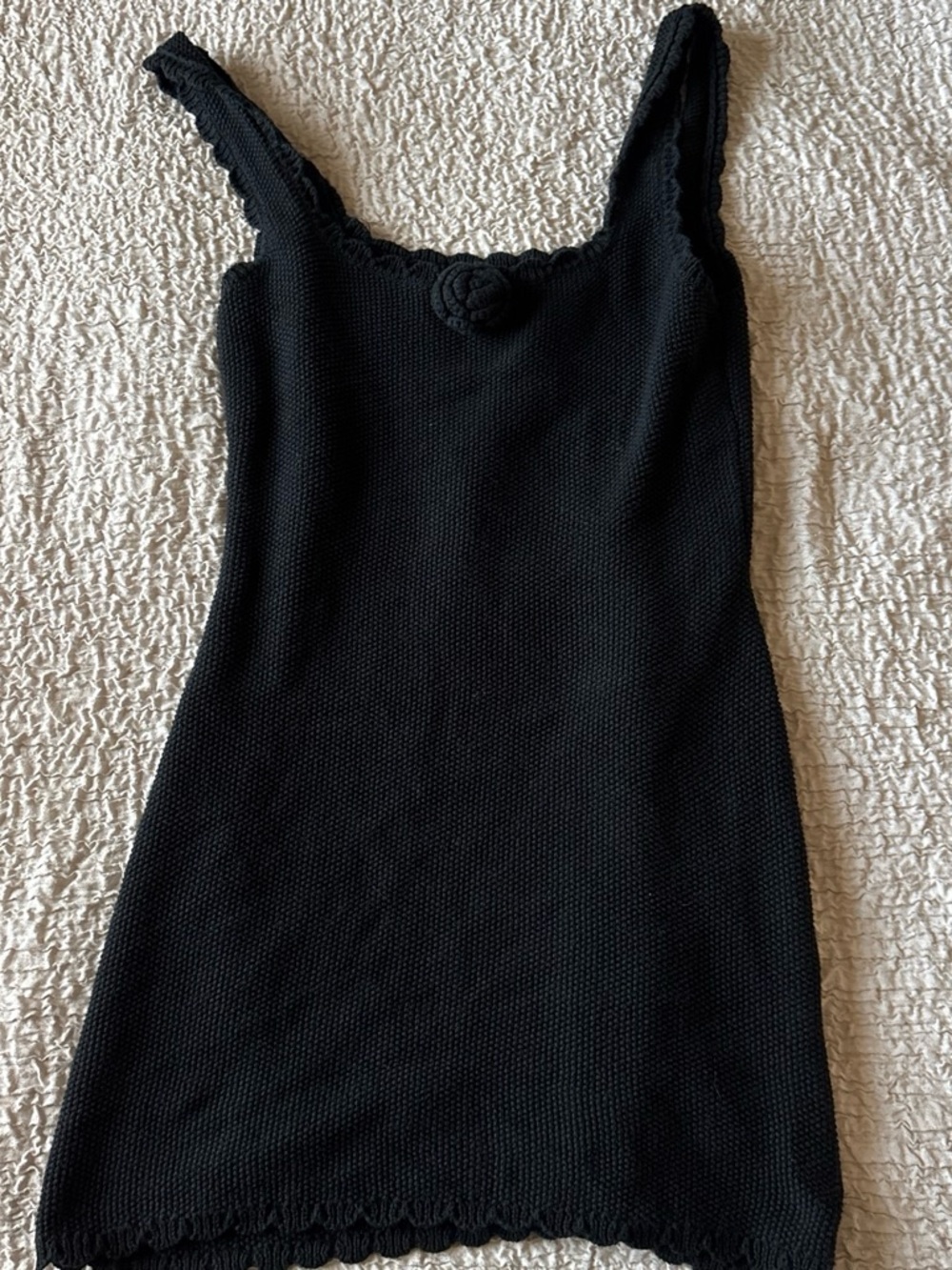 wild fable Black Ribbed Knit Tank Dress with Scalloped Edge
